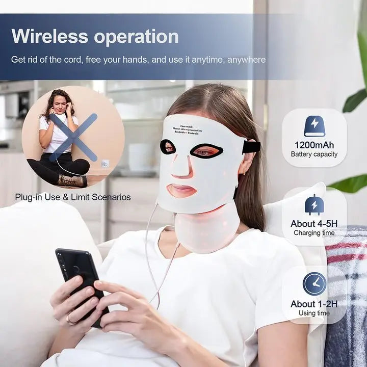 LumiDerm™ – 7-Kleuren LED Gezichts- & Nekmasker (Draadloos)