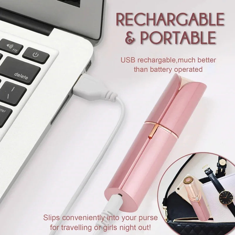 Veloura™ – Pijnloze Gezichtshaarscheerder in Lipstickdesign (USB Oplaadbaar)